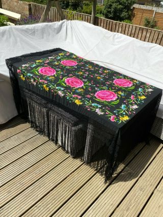 Antique Chinese Silk Embroidered Piano Shawl,