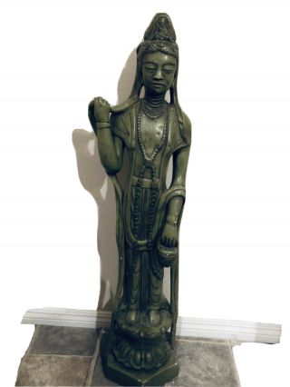 Vtg 44 " Standing Thai Buddha Buddhist Floor Sculpture Xl Statue Concrete Ceramic