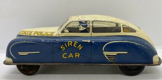 Vintage Walt Reach Toy Courtland Pressed Steel Tin Wind Up Nj.  State Police Car