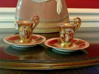 Royal Vienna Hand Painted Portrait Antique Tea Cup & Saucer Set Beehive Shield