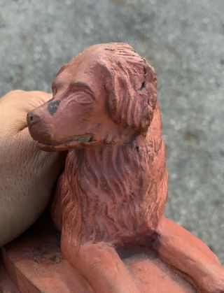 19th Century American Folk Art Redware Clay Pottery Seated Spaniel Dog