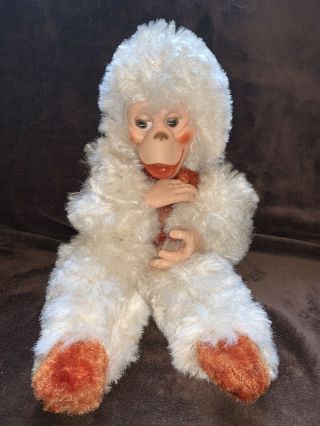 Vintage Rushton My Toy Rubber Face White Brown Monkey Plush Stuffed Animal Toy