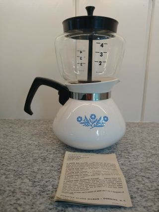 Vintage Corning Ware Blue Cornflower Drip O Lator P - 114 - U,  6 Cup Coffee Tea Pot 2