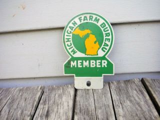 Vintage Michigan Farm Bureau Member License Plate Topper Farm Feed Seed Sign