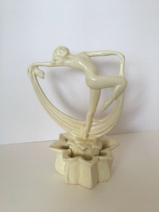 Antique Cowan Pottery Art Deco Nude Woman With Scarf Flower Frog 1900 
