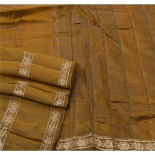 Sanskriti Vintage Green Indian Sari 100 Pure Silk Sarees Woven Brocade Fabric 2
