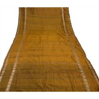 Sanskriti Vintage Green Indian Sari 100 Pure Silk Sarees Woven Brocade Fabric 3