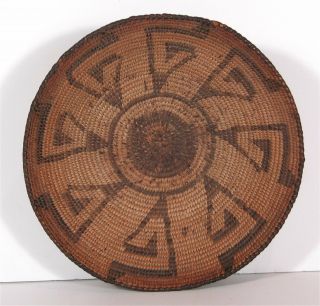 1910s Native American Pima Indian Hand Woven Low Bowl / Basket With Decoration