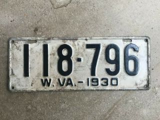 1930 West Virginia License Plate 118796 Yom Dmv Clear Ford Model A Chevy Dodge