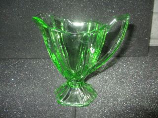 Vintage Green Depression Uranium Glass Creamer Pedestal Paneled