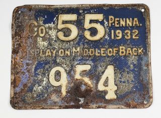 1932 Pa Pennsylvania Metal Hunting License Co.  55