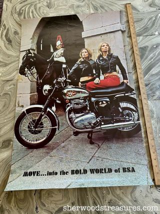 Uncommon Bsa Move Into The Bold World.  Motorcycle 1968 Poster 22 " X 33 3/4 "
