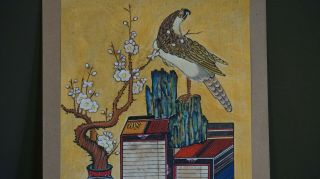 Fine Korean MinHwa Folk Hand Painting Scholar Checkori Hawk 3