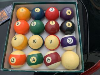 Vintage Aramith Pool Balls Belgian Billiard Ball Complete Set.