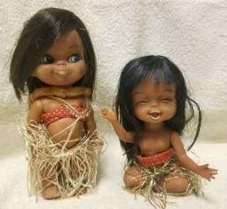 Set Of 2 Vintage 1960s Souvenir Hawaiian Hula Girl Shiba Dolls Made In Japan