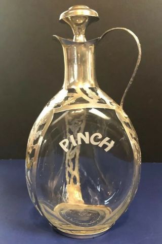 Vintage " Pinch " Decanter With Sterling Silver Overlay