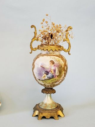 Antique French Sevres Ormolu Handpainted Vase With Portrait Signed 6.  5 "