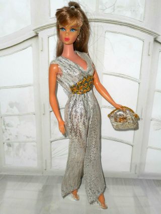Vintage Barbie 1969 Mod Clone Shillman Silver Jumpsuit Silver Gold Purse Heels