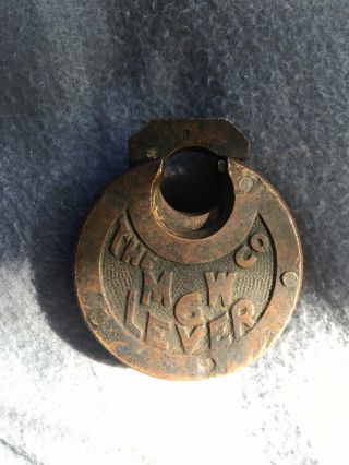 " The Mw Co.  6 Lever " Brass Pancake Padlock,  Vintage Antique Lock