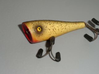 Vintage Fishing Lure Wooden Paw Paw Popper Series 2212 Silver Flitters C.  1935