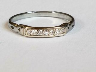 Antique 1920 ' s 18k White Gold Diamond Wedding Band Size 6 Ring Vintage Stacking 2