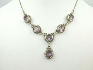 Vintage Sterling Silver Drop Style Necklace With Amethyst Stones