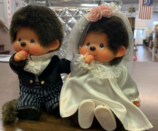 Vintage Monchichi Bride And Groom Dolls Stuffed Animal Toy Plush Japan
