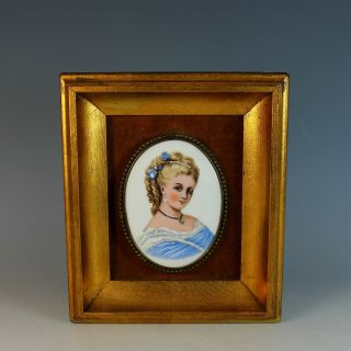 Lovely Antique Hand Painted Porcelain Plaque Of A Young Blonde Fine Details
