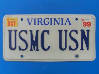 1999 Virginia Vanity " Usmc Usn " (marines/navy) License Plate