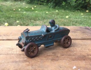 Antique Hubley? Cast Iron Racer Boat Tail Race Car Kids Toy Collectable 5” X 2”