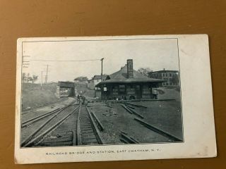 Vintage Postcard Railroad Bridge And Train Station East Chatham York Ny