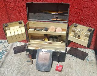 Antique Embalming Mortician Makeup Kit Nos Beard Eyelashes Tint Bottles Tools,