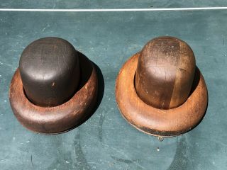 (2) Vintage Antique Wood Millinery Hat Block Mold Form - Freeship