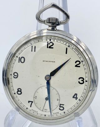 Vintage Ww2 Era Military Style Stauffer Swiss 16s Pocket Watch
