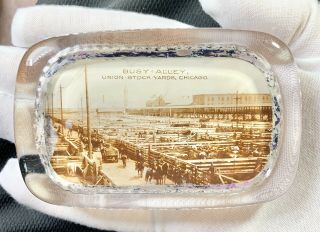 Vintage Busy Alley Union Stock Yards,  Chicago Glass Paperweight