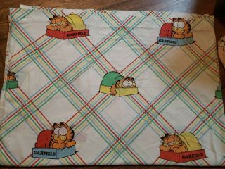 Vintage 70’s Garfield 1978 Twin Flat Sheet And Fitted Sheet With Stripes