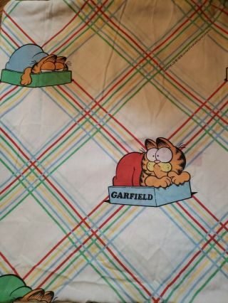 Vintage 70’s Garfield 1978 Twin Flat Sheet and Fitted Sheet with Stripes 2