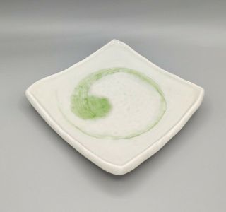 Vintage Nakagama Ceramic Art Pottery Green Swirl Footed Trinket Dish Japan