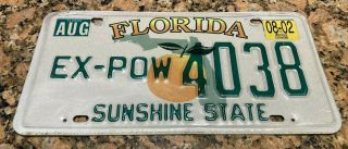 Florida Ex - Pow License Plate Former Prisoner Of War P.  O.  W.  4038 Military Veteran