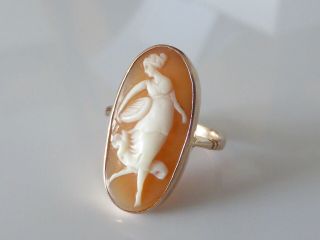 Fine Antique 9k 9ct Yellow Gold & Carved Cameo Shell Ring Uk H 2.  2g