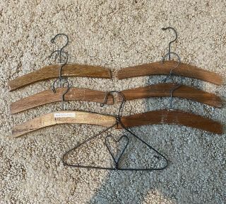 7 Vintage Wooden Wood & Wire Baby Doll Clothes Hangers 6.  5”
