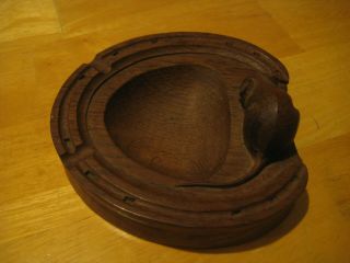 Robert “ Mouseman ” Thompson Of Kilburn Oak Horseshoe Ashtray With Carved Mouse