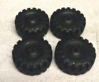 4 Vintage Marx Lumar Tires Wheels Truck Construction Toy Parts 2 1/2 In