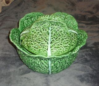 Vintage Green Cabbage Covered Soup Tureen W/lid - Portugal
