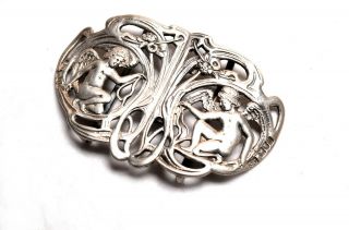 Antique Art Nouveau Silver Cherubs Belt Buckle London 1901