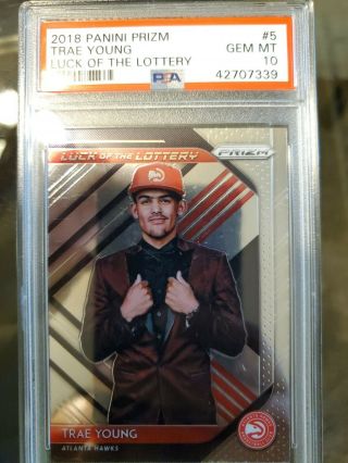 2018 Panini Prizm Luck Of The Lottery 5 Trae Young Hawks Rc Rookie Psa 10