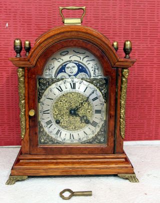 Old Clock Dutch 8 Day Warmink Bracket Clock Moon Phase,  2 Bells,