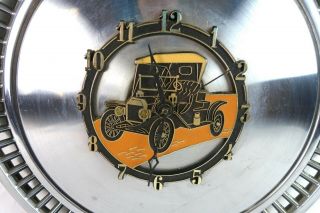 Vintage Mid Century Enamel and Brass Model T Car Hubcap Wall Clock 2