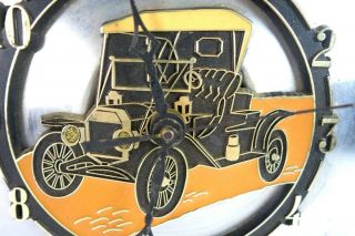 Vintage Mid Century Enamel and Brass Model T Car Hubcap Wall Clock 3