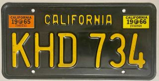 1965 - 1966 California License Plate 1963 - 69 Series Ca Khd - 734